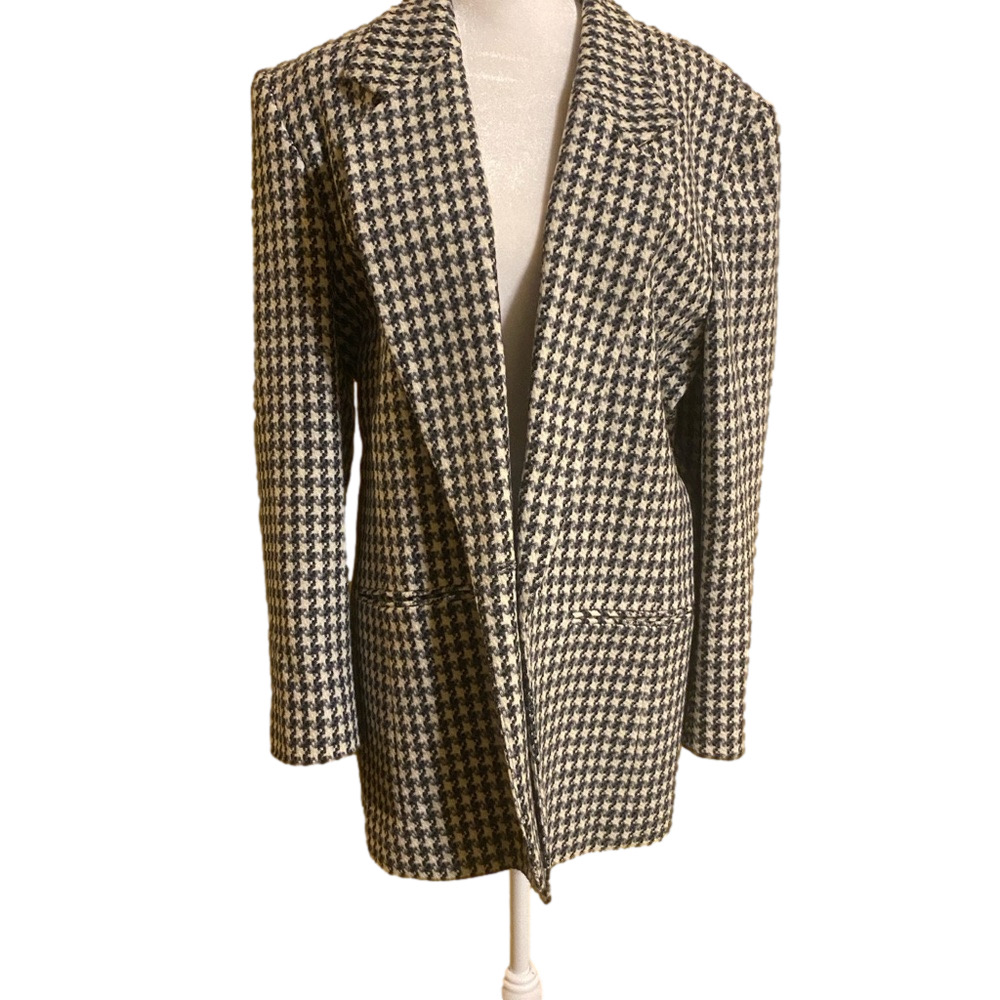 Pendleton Wool Blazer Black White Houndstooth Plaid Size 10